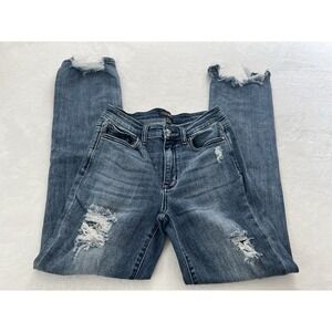 Judy Blue Los Angeles Straight Fit Womens Distressed Light Wash Denim Jeans 5/27